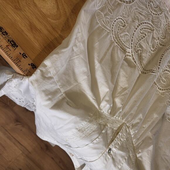 Soft Surroundings White Eyelet Cotton Blouse Pintuck Pleat 3/4" Sleeve XS - Picture 9 of 12